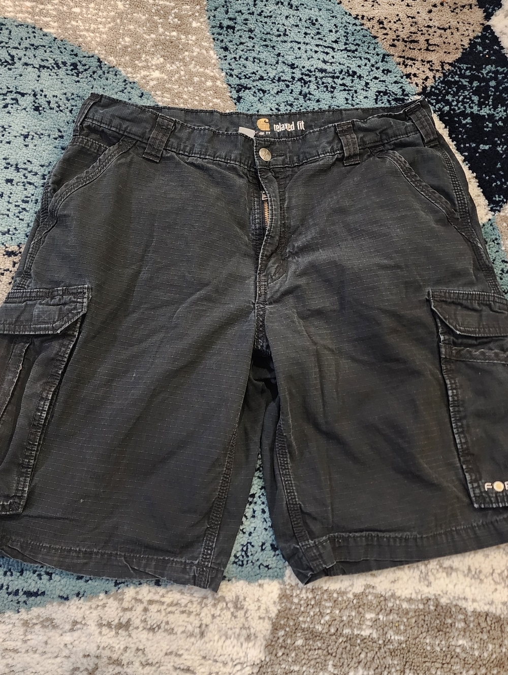 Carhartt Force Cargo Shorts Mens 36 Black RipStop Relaxed Fit 101168 001 Utility